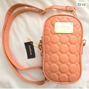 Bebe Quilted Apricot Serafina Crossbody Bag, NWT